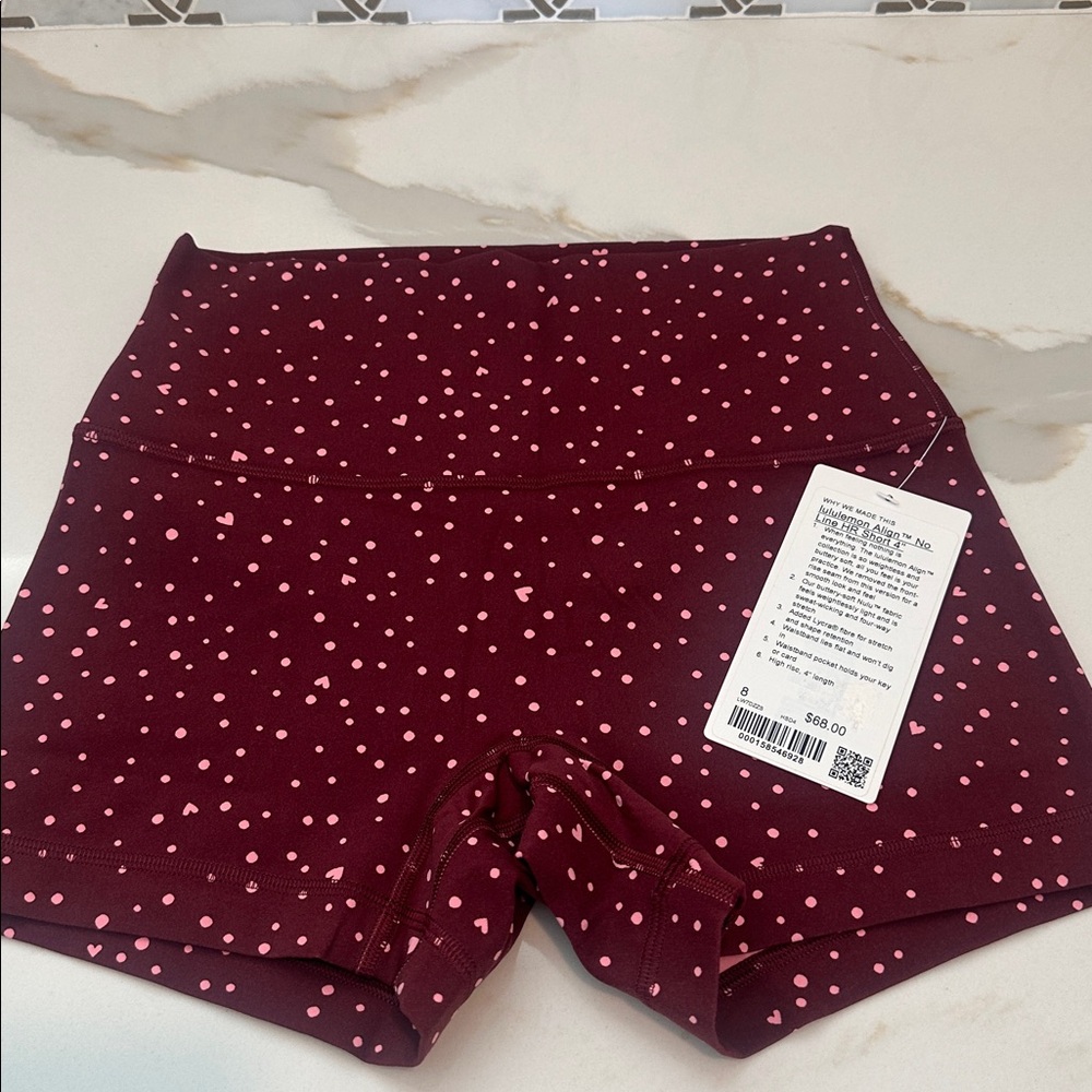 Lululemon Align No Line™ High-Rise Short 4” Heart Scatter Dot Burgundy Bay sz 8